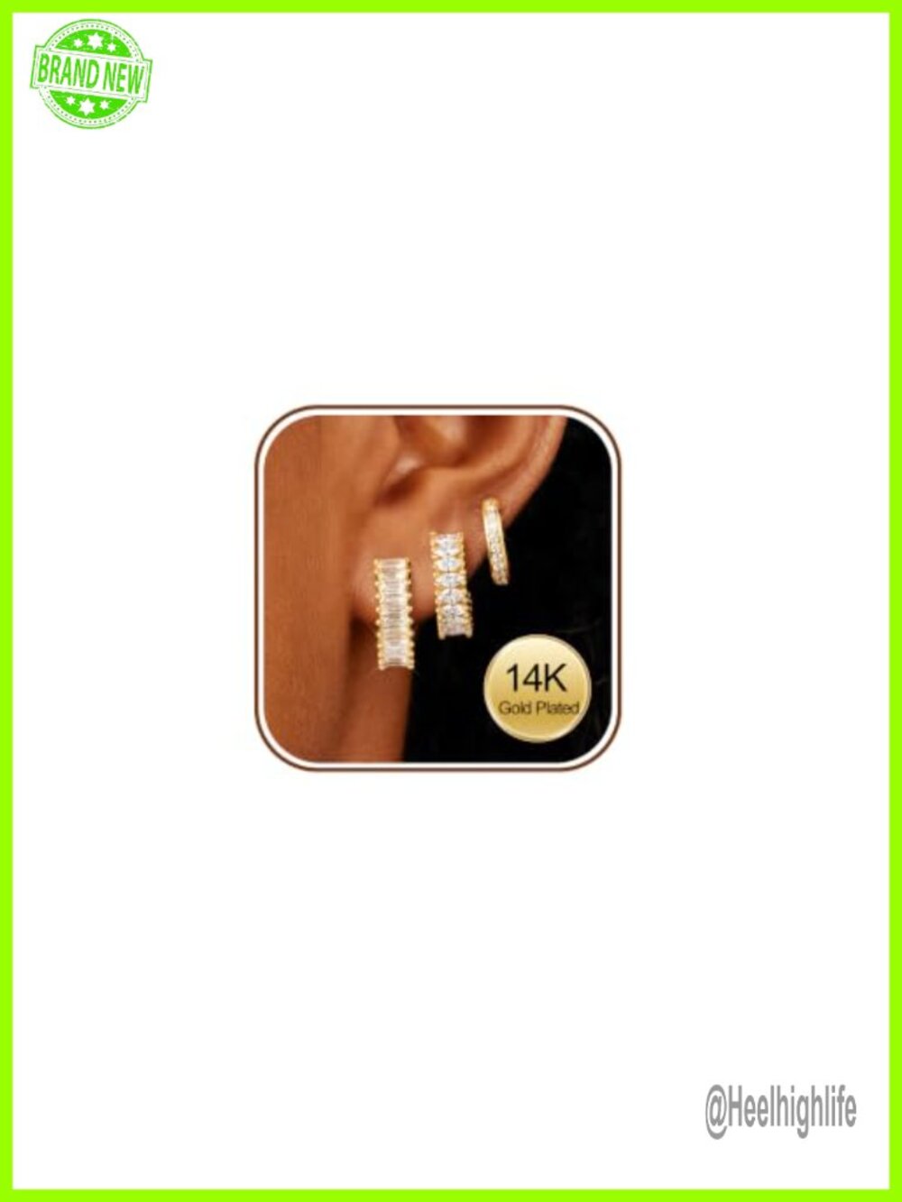 14K Gold Plated Cubic Zirconia Hoop Earrings Set Hypoallergenic